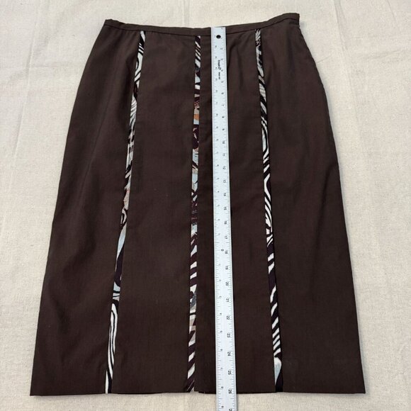 Doncaster Brown Lined Pencil Skirt Silk Trimmed Abstract Print Insets 6 - Picture 3 of 7